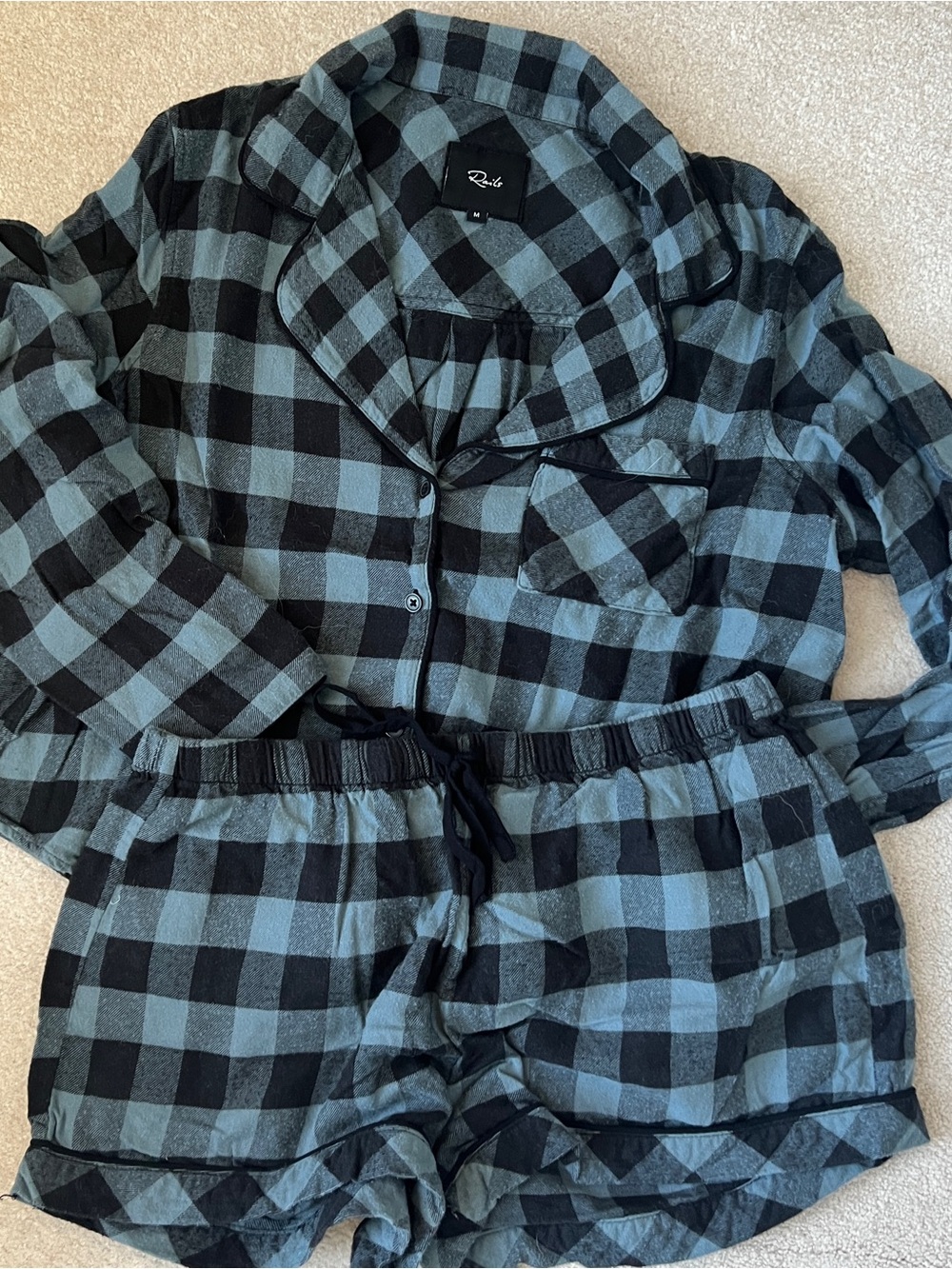 Rails Blue and Black Buffalo Plaid Pajama Set Flannel Size Medium